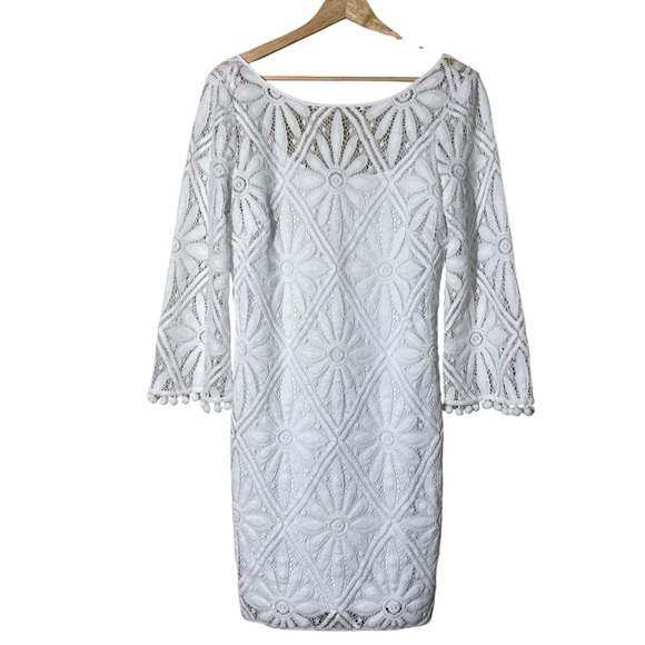 Lilly Pulitzer Dresses & Skirts - Lilly Pulitzer White Crochet Lace Shift Dress with Pom Trim